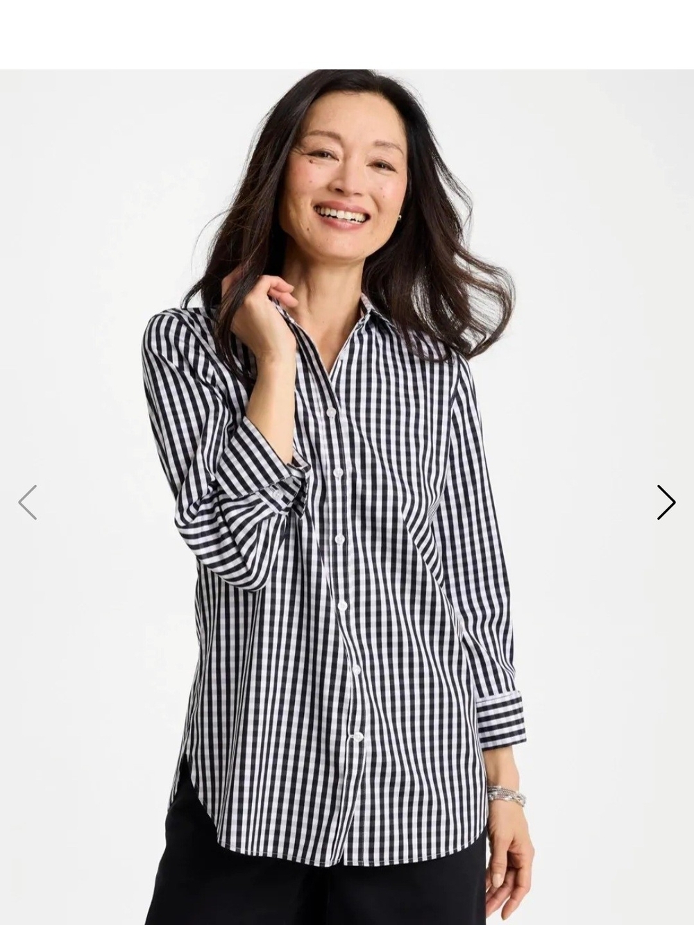 Chico's Black and White Gingham Button-Front No-Iron Shirt